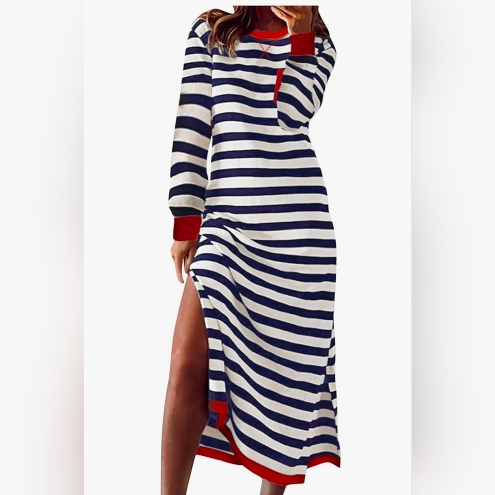 Dokotoo Striped Long Sleeve Dress With Pockets Size M